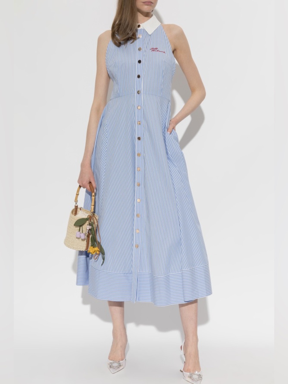 NWOT Self-Portrait BLUE STRIPED COTTON MIDI DRESS